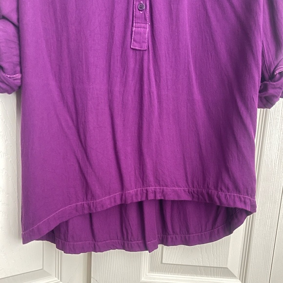 Side Stitch women's purple 3 Buttons Curved Hem Top roll-up sleeve. #222 - Picture 6 of 14